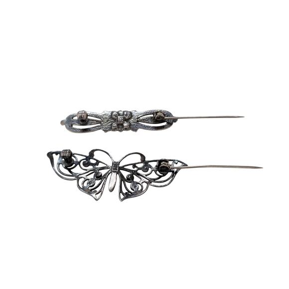 Lot of 2 925 Sterling Silver Brooch Pin with Rhinestone - Picture 5 of 7